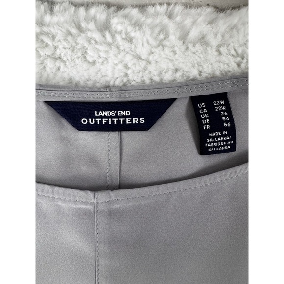 Lands End Gray Blouse Tie 3/4  Sleeve Office Career Lightweight Plus Size 22W - Picture 9 of 12